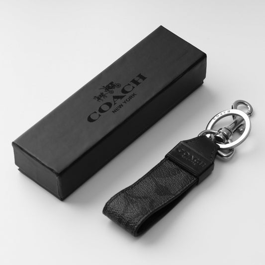 Signature Black Leather Keychain