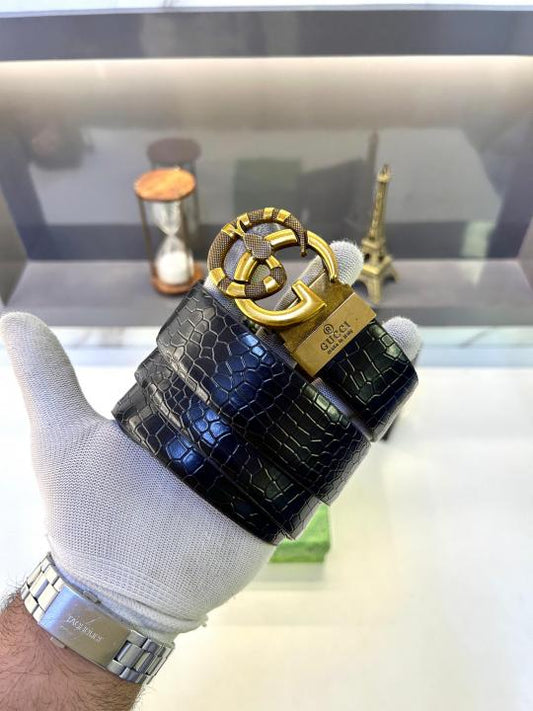 Gucc_i Golden Black Reversible Belt Fa 651