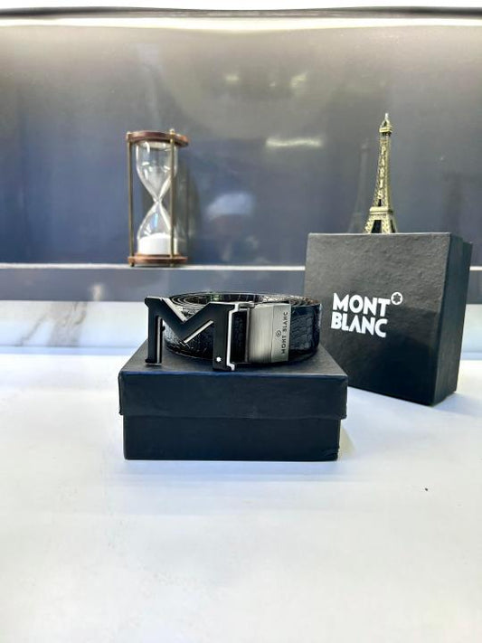 Mont_Blanc Black Grey Reversible Belt Fa 664