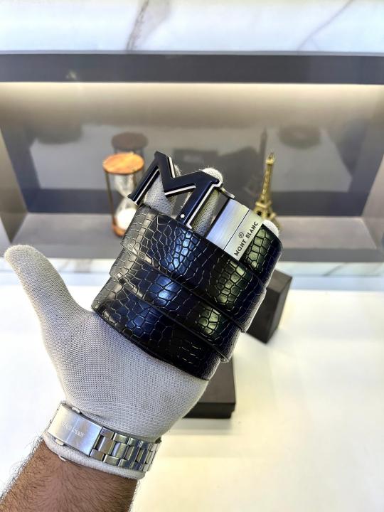 Mont_Blanc Black Grey Reversible Belt Fa 664